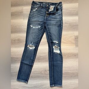 American Eagle Outfitters Dark Blue Distressed Skinny Jeans